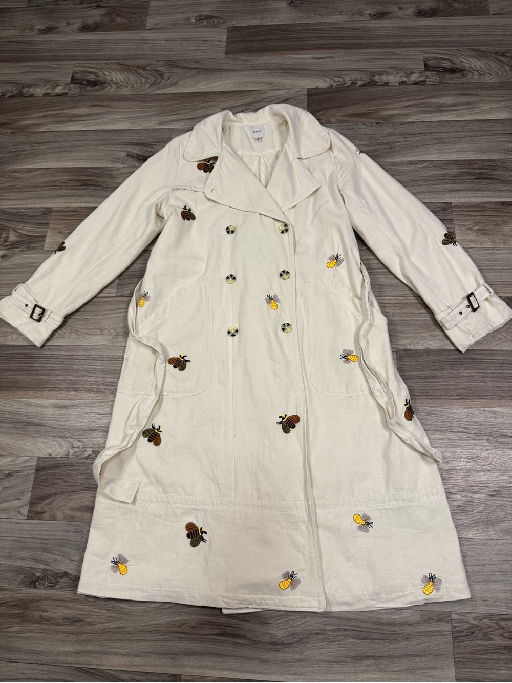 Maeve Embroidered Trench Coat Bee Print Size Medium